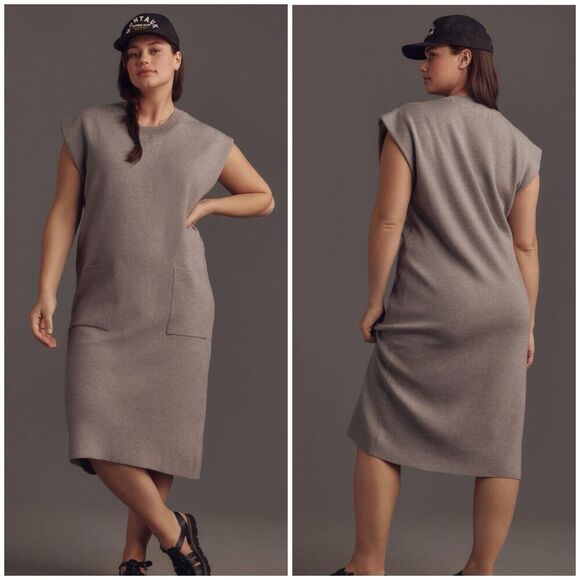 Anthropologie Maeve Muscle Column Midi Dress Casual Size XL Grey‎ Pullover - Picture 1 of 10